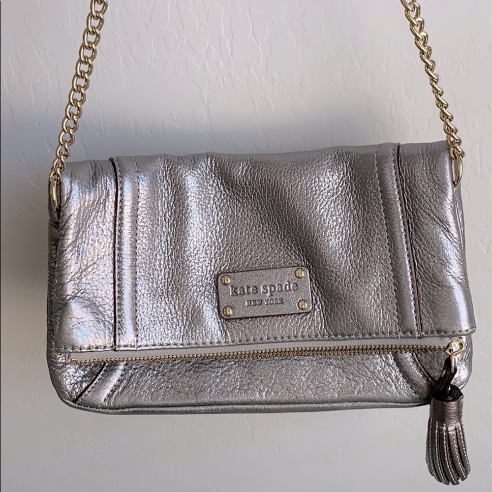 Kate Spade purse, sparkly silver, with gold detail